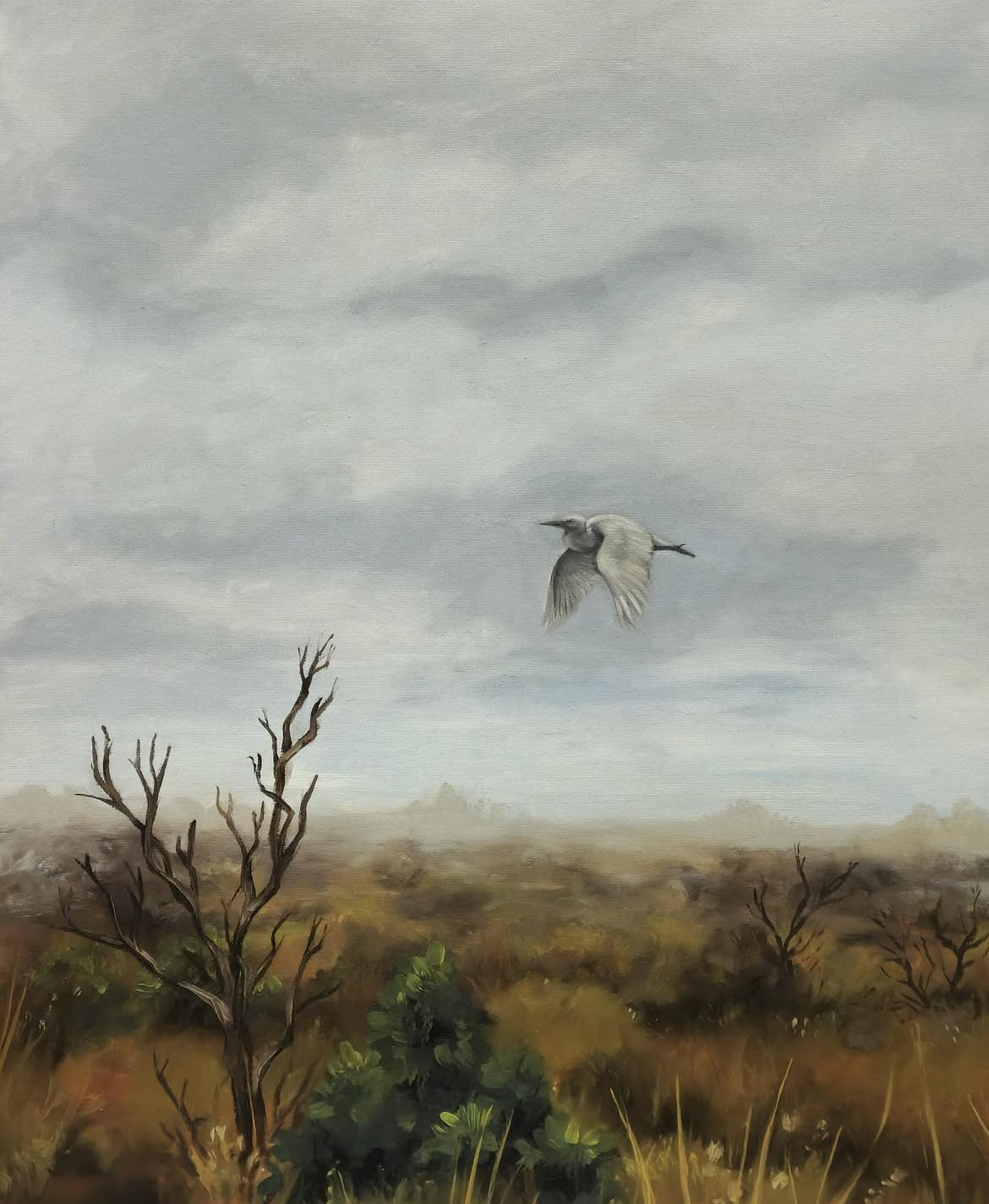 Abandoned Orange Grove and Snowy Egret 12x16 Original