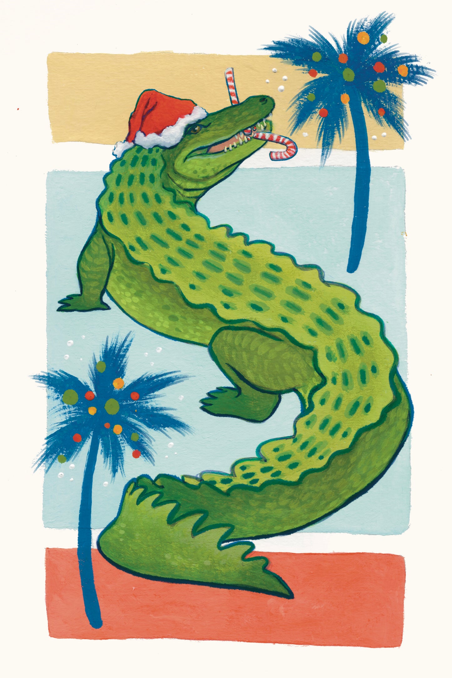 Christmas Alligator 6x9 Print